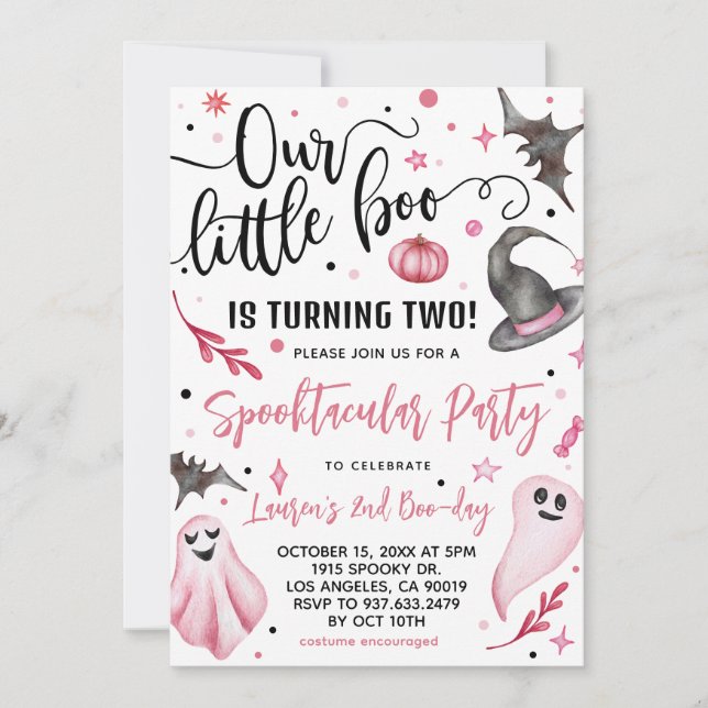 Our Little Boo Halloween 2nd Birthday Invitation (Front)
