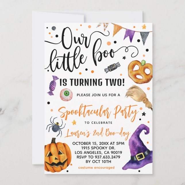 Our Little Boo Halloween 2nd Birthday Invitation (Front)