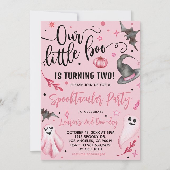 Our Little Boo Halloween 2nd Birthday Invitation (Front)