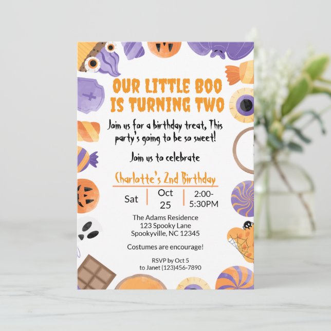 "Our Little Boo" Halloween 2nd Birthday Invitation (Standing Front)