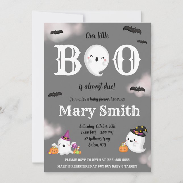 Our Little BOO is almost Due! Ghost Baby Shower Invitation (Front)