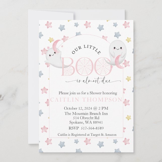 Our Little Boo is almost due Halloween Baby Invitation (Front)