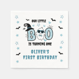 OUR LITTLE BOO IS TURNING ONE BLUE 1ST BIRTHDAY NAPKIN