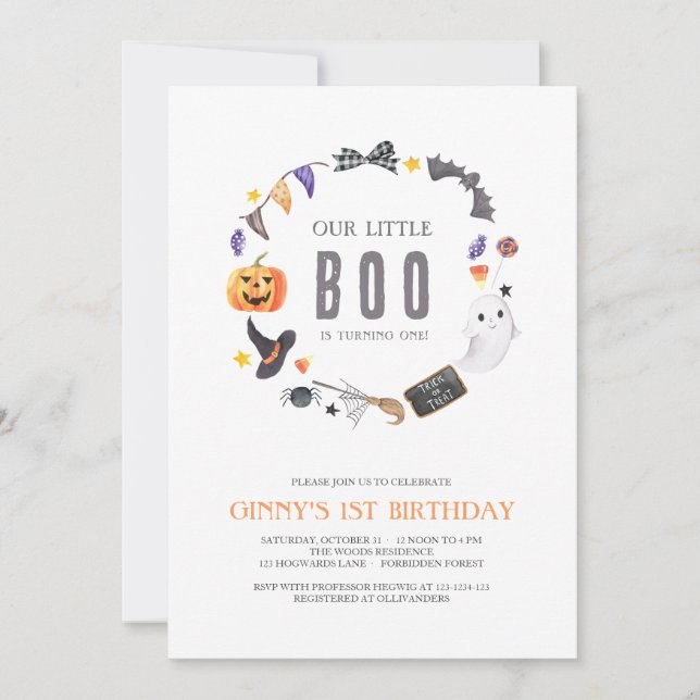 Our Little BOO is turning ONE, Kids 1st Birthday Invitation (Front)