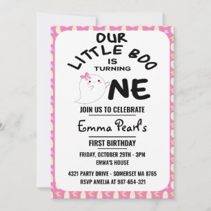 Our Little Boo Is Turning One, Pink Girl Halloween Invitation