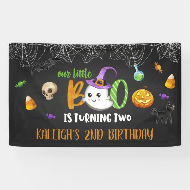 Our Little Boo is Turning TWO Birthday Banner - Bl (Horizontal)