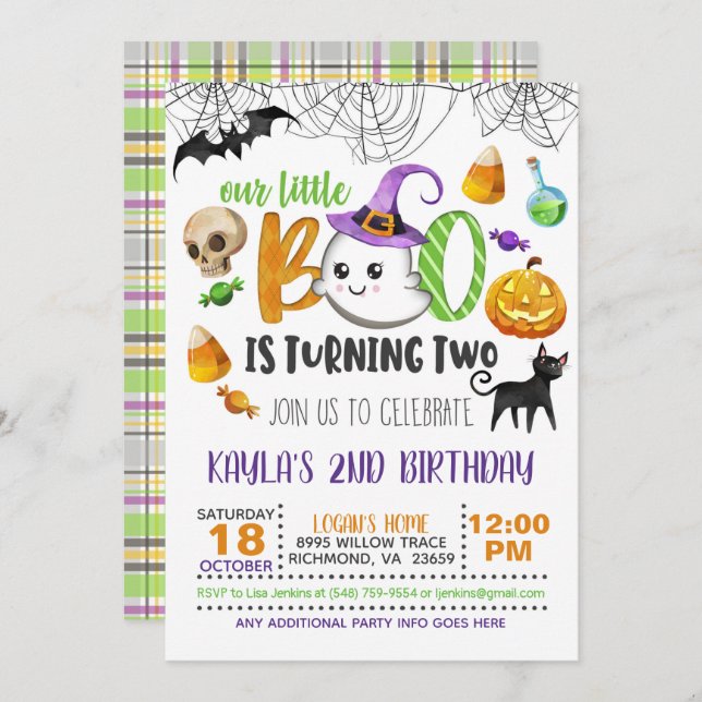Our Little Boo is Turning Two Birthday Invitation (Front/Back)