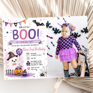 Our Little Boo Is Turning Two Birthday Party Photo Invitation