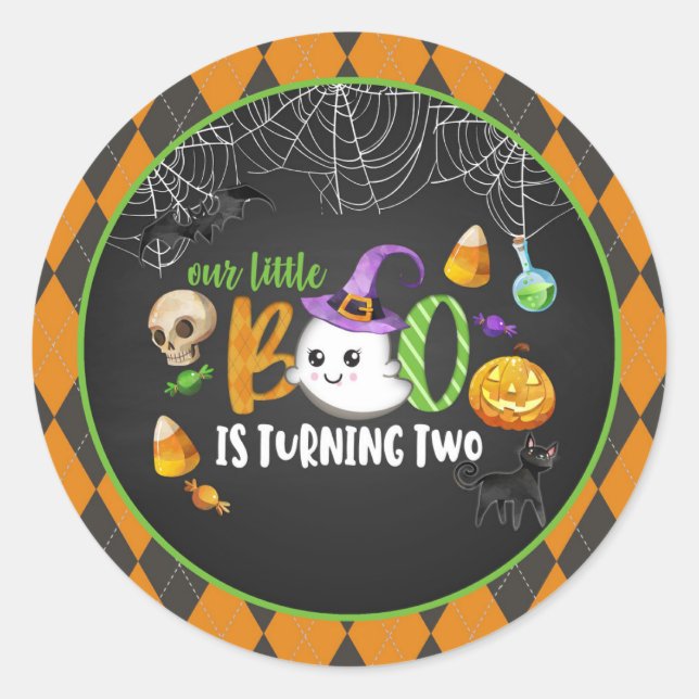 Our Little Boo is Turning TWO (Blk) Sticker (Front)