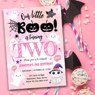 Our Little Boo Is Turning TWO   Halloween Birthday Invitation