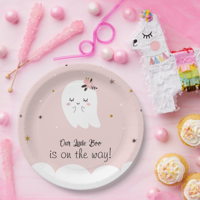 Our Little Boo Pink Baby Shower Plates Cute Ghost (Party)
