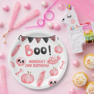 Our Little Boo Pink Girl Halloween 2nd Birthday  Paper Plate