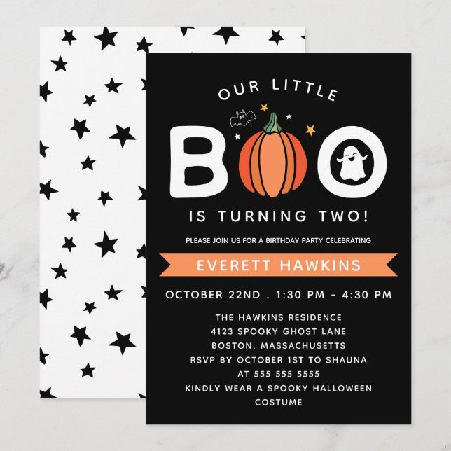 Our Little Boo Pumpkin Halloween Birthday Party Invitation (Front/Back)
