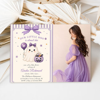 Our Little Boo Purple Halloween Baby Shower Photo Invitation