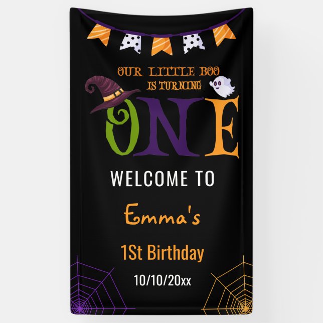Our Little Boo Turning One, Halloween 1St Birthday Banner (Vertical)