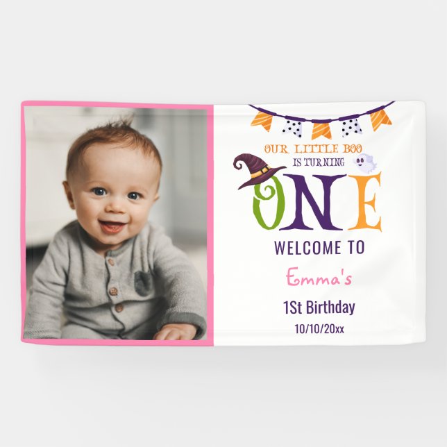 Our Little Boo Turning One, Halloween 1St Birthday Banner (Horizontal)