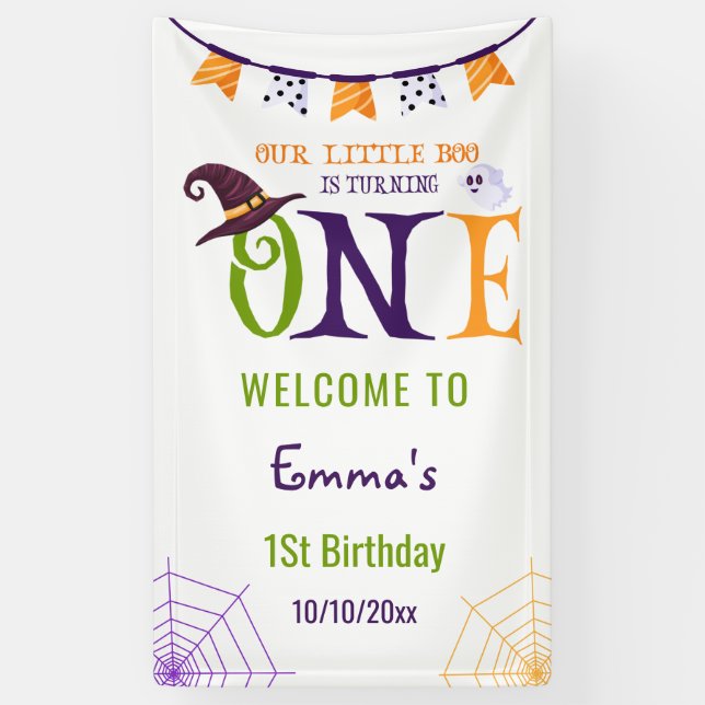 Our Little Boo Turning One, Halloween 1St Birthday Banner (Vertical)