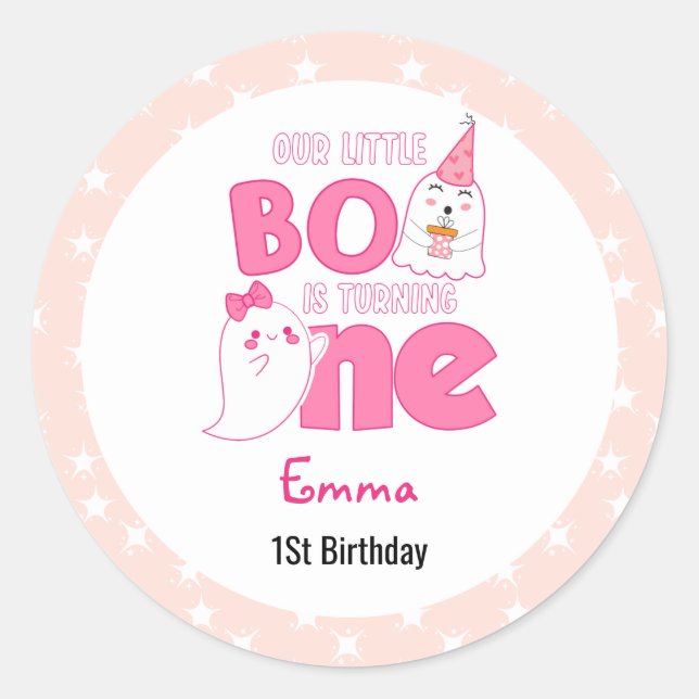 Our Little Boo Turning One, Halloween 1St Birthday Classic Round Sticker (Front)