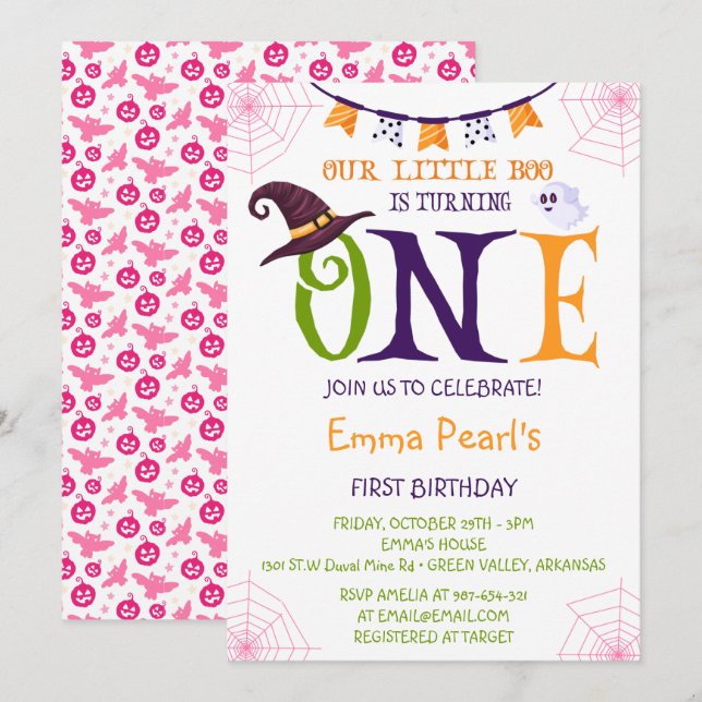 Our Little Boo Turning One, Halloween 1st Birthday Invitation (Front/Back)