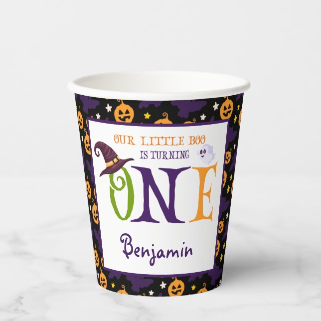 Our Little Boo Turning One, Halloween 1St Birthday Paper Cups (Front)