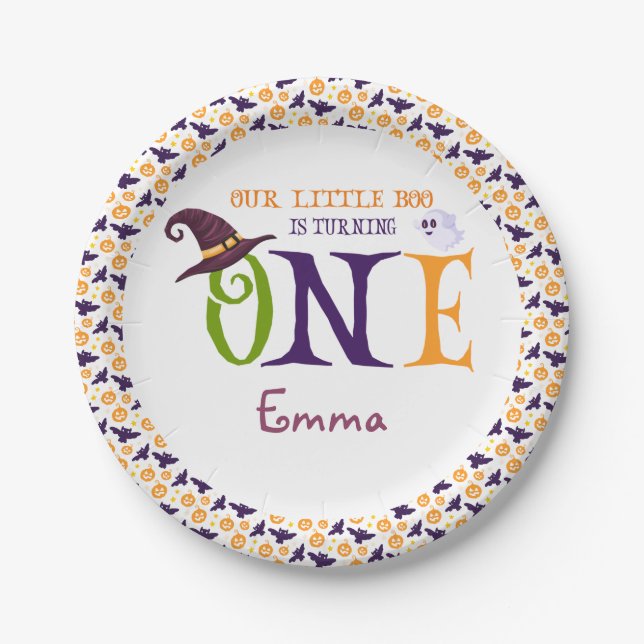 Our Little Boo Turning One, Halloween 1St Birthday Paper Plate (Front)