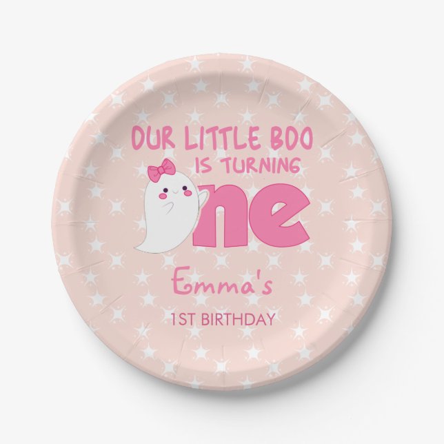 Our Little Boo Turning One, Halloween 1St Birthday Paper Plate (Front)