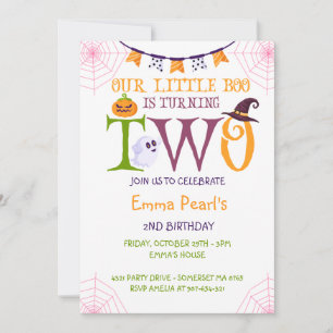 Our Little Boo Turning Two, Halloween 2nd Birthday Invitation