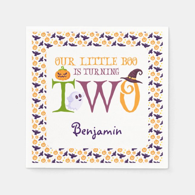 Our Little Boo Turning Two Halloween 2nd Birthday Napkin (Front)