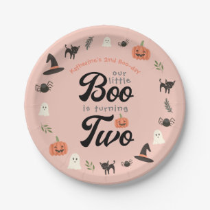 Our Little Boo Turning Two Halloween 2nd Birthday Paper Plate