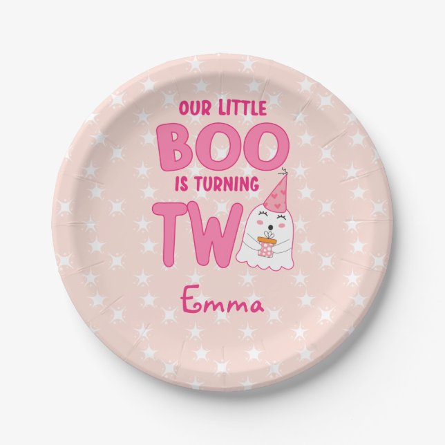 Our Little Boo Turning Two Halloween 2nd Birthday Paper Plate (Front)