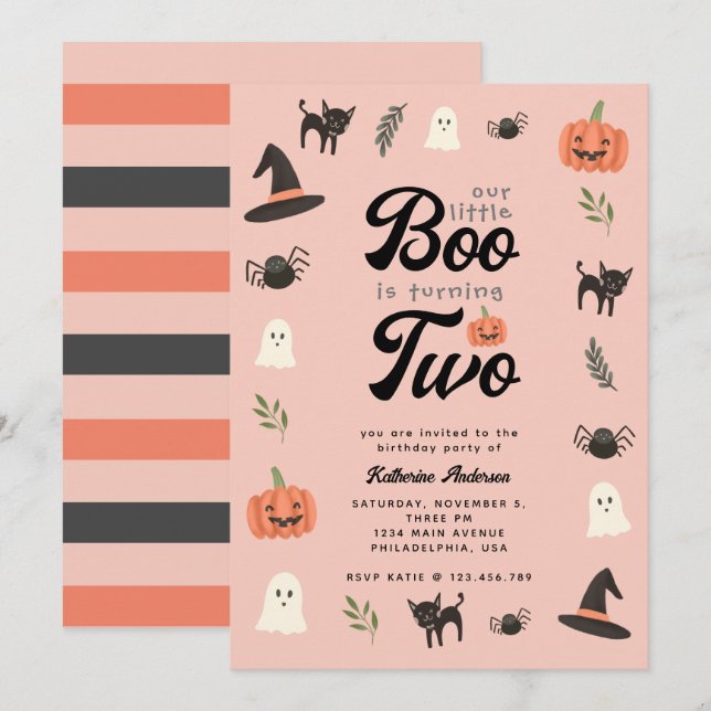 Our Little Boo Turning Two Halloween Cute Birthday Invitation (Front/Back)