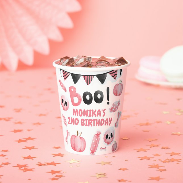 Our Little Boo Two Pink Girl Halloween Birthday  Paper Cups (Insitu)