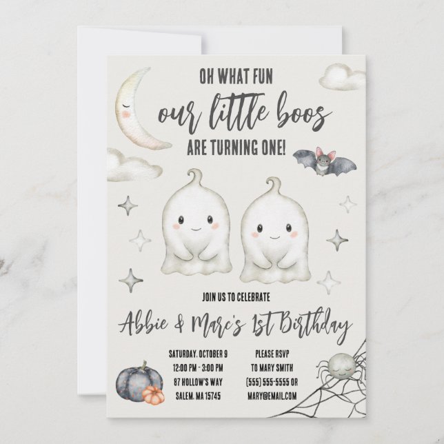 Our Little BOOS are turning ONE Halloween Birthday Invitation (Front)