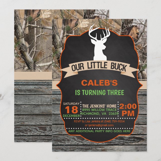 Our Little Buck Birthday Invitation - Boy (Front/Back)