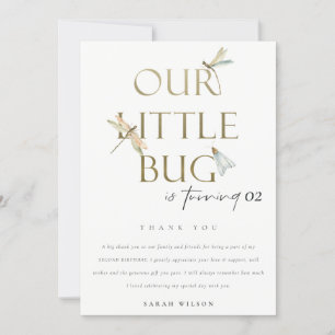 Our Little Bug Gold Dragonfly Any Age Birthday Thank You Card