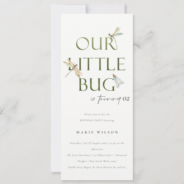 Our Little Bug Green Dragonfly Any Age Birthday Invitation (Front)