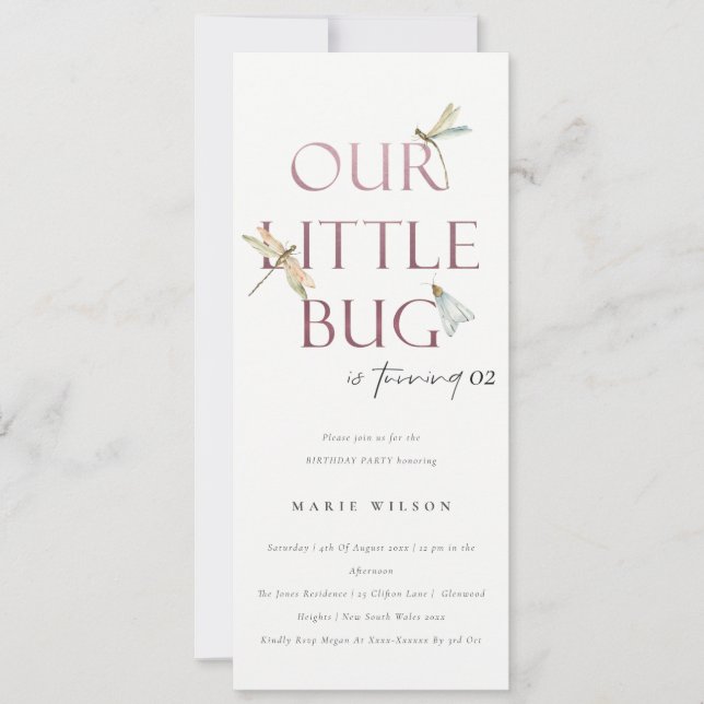 Our Little Bug Pink Dragonfly Any Age Birthday Invitation (Front)