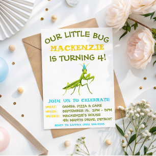 Our Little Bug, Praying Mantis, Birthday Party Invitation