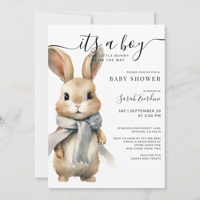 Our Little Bunny Is On The Way Boy Baby Shower  Invitation (Front)