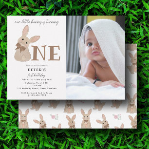 Our Little Bunny Rabbit Birthday Photo One 1st Invitation