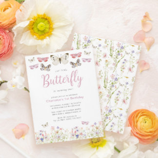 Our Little Butterfly 1st Birthday Pink Watercolor Invitation