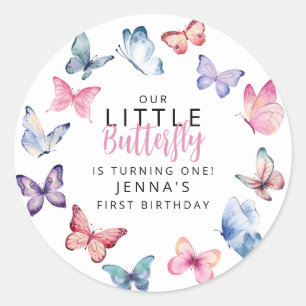 Our Little Butterfly Birthday Party Classic Round Sticker