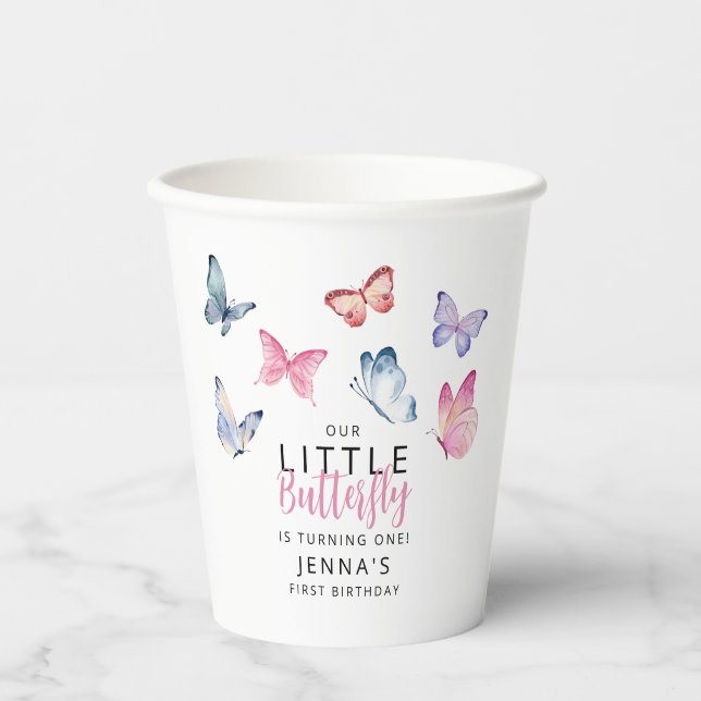 Our Little Butterfly Birthday Party Paper Cups (Front)