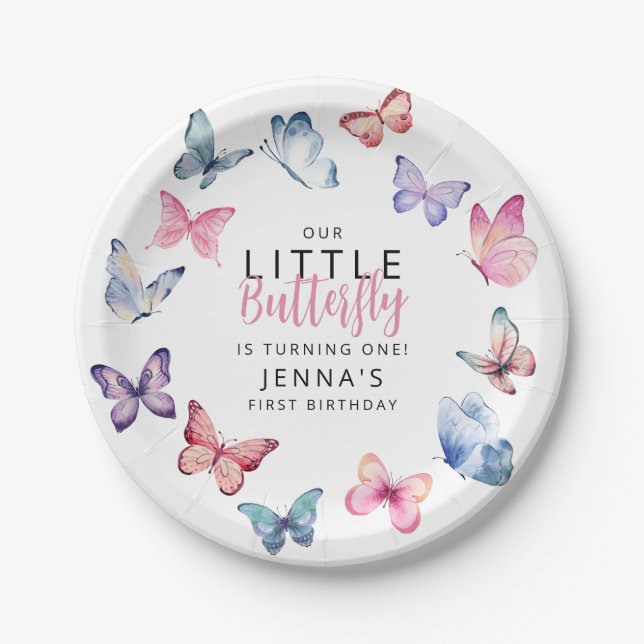 Our Little Butterfly Birthday Party Paper Plate (Front)