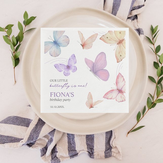 Our little butterfly Girl's 1st birthday Cute Chic Napkin (Our little butterfly 1st birthday napkin)