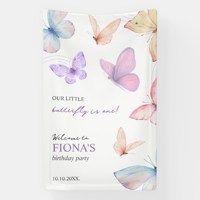 Our little butterfly Girl's 1st birthday Welcome Banner (Vertical)