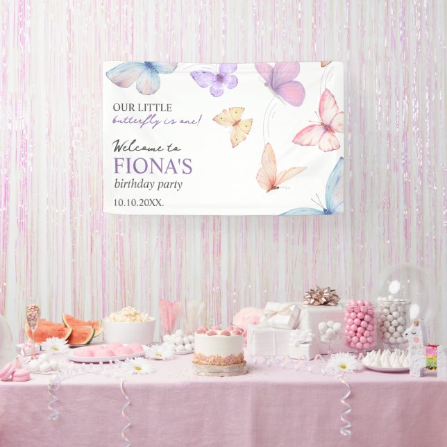 Our little butterfly Girl's 1st birthday Welcome Banner (Party)