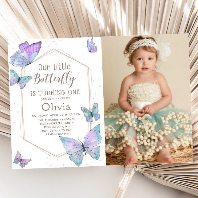 Our Little Butterfly Girls Birthday Photo Invitation (Creator Uploaded)