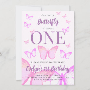 Our Little Butterfly Girls Pastel Pink Birthday Invitation