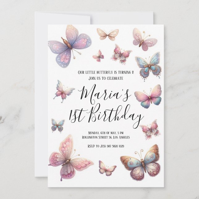 Our Little Butterfly Girls Pink Birthday Invitation (Front)